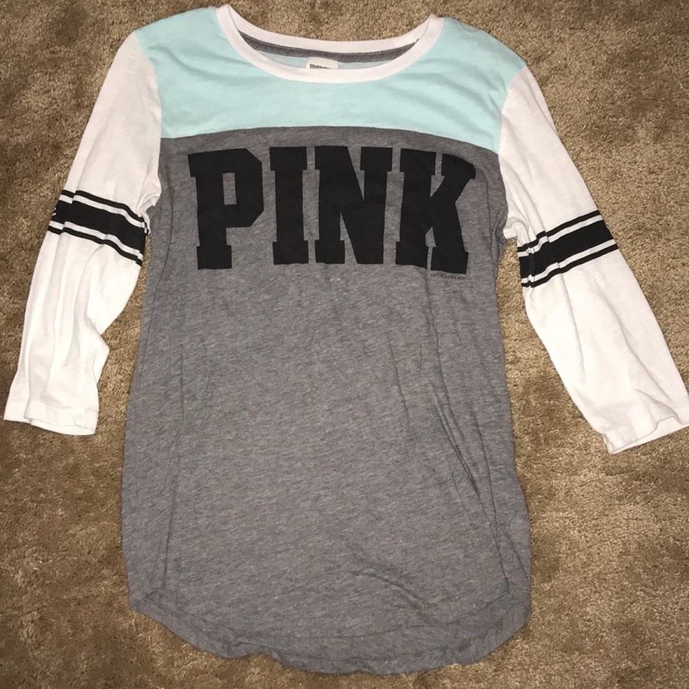 PINK victoria’s secret mint green baseball tee